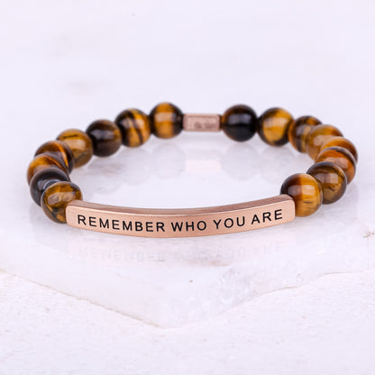 Inspirational affirmation bracelet featuring Remember Who You Are message