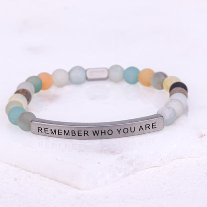 Remember Who You Are beaded bracelet with engraved inspirational message