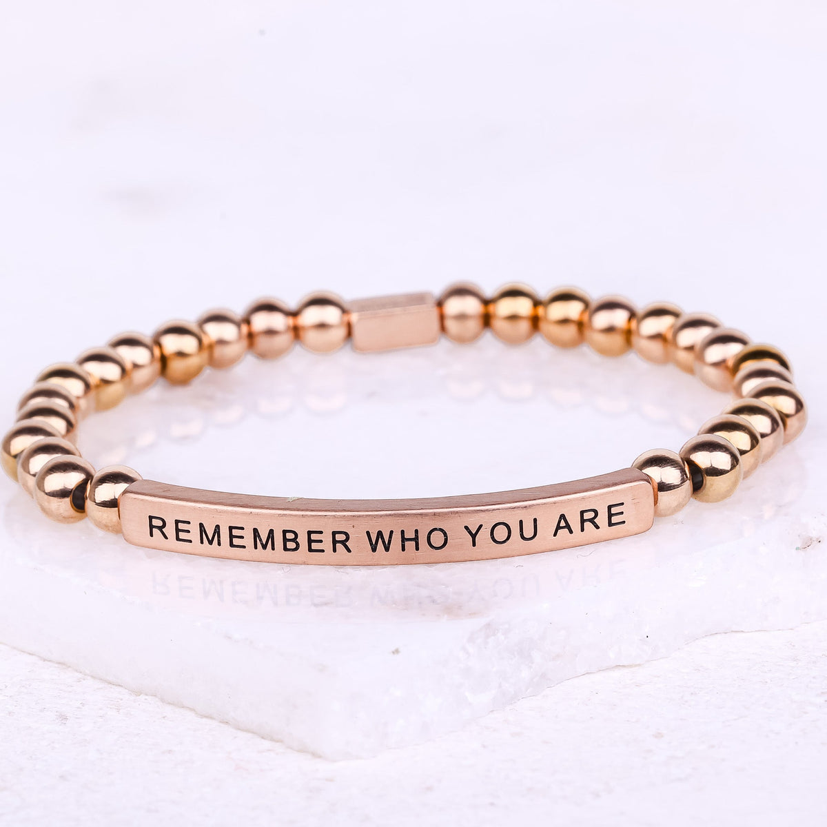 REMEMBER WHO YOU ARE bracelet with natural gemstone beads