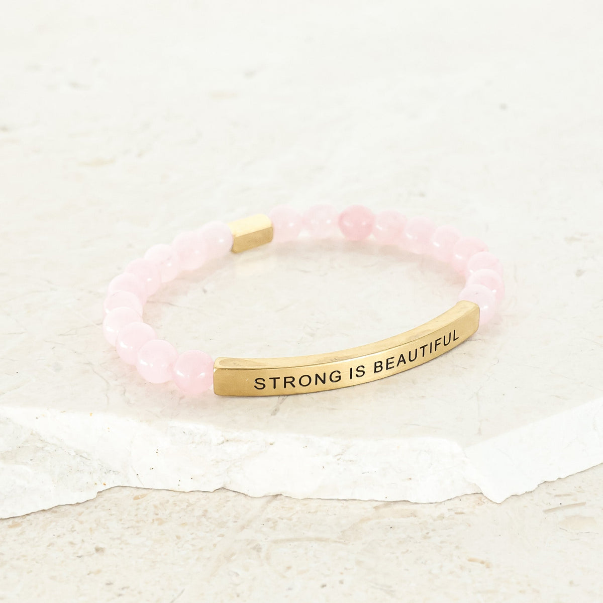  Strong Is Beautiful inspirational beaded bracelet with engraved message and natural gemstone beads