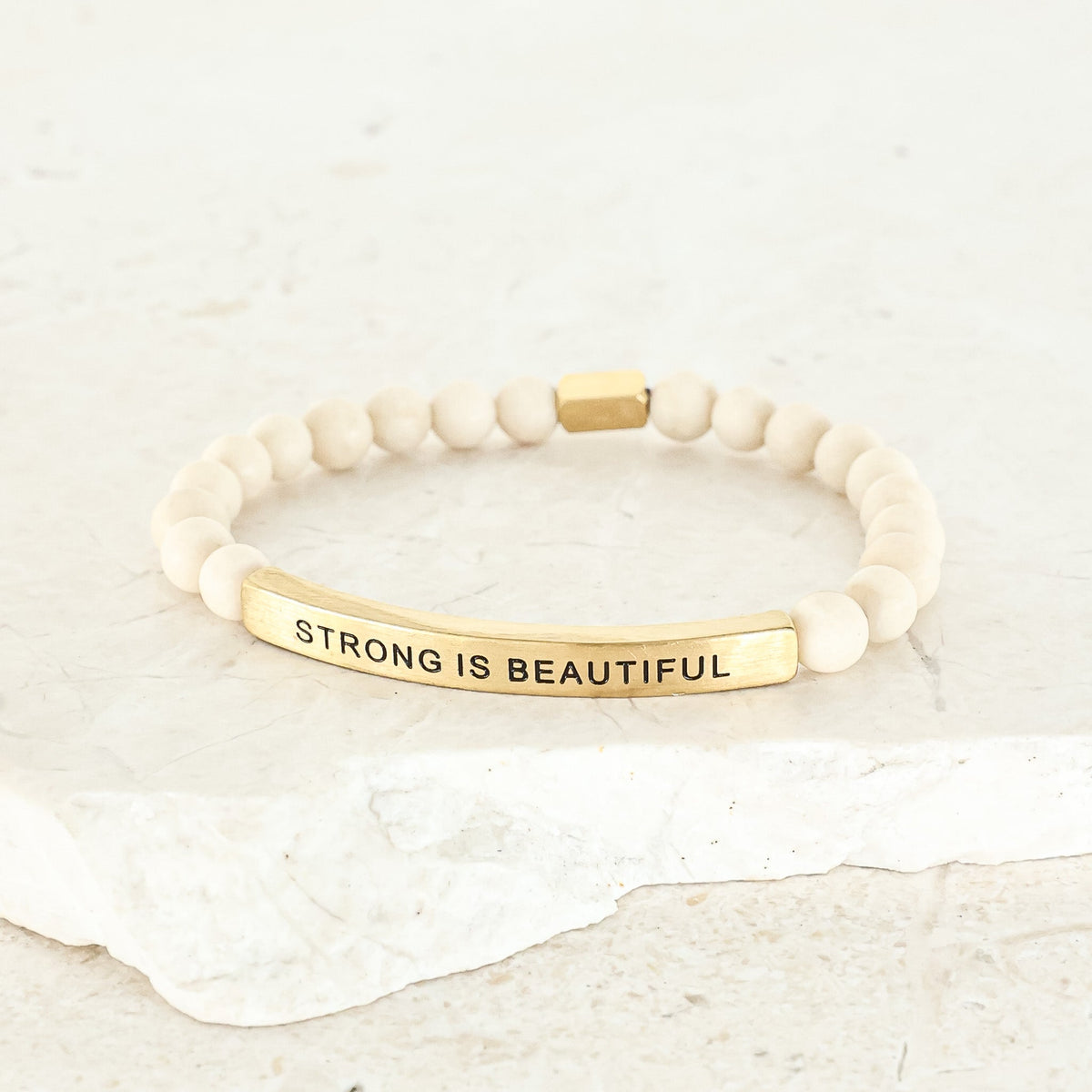  inspirational beaded bracelet with engraved message and natural earthstone beads