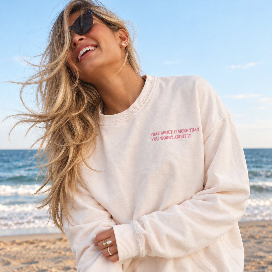 PRAY MORE WORRY LESS - CREWNECK (PINK)