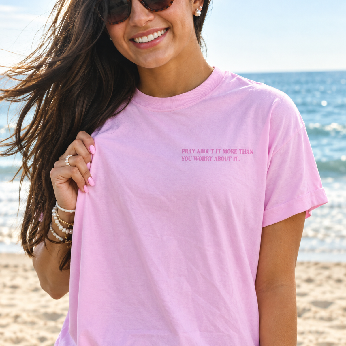 PRAY MORE WORRY LESS - TEE (PINK)
