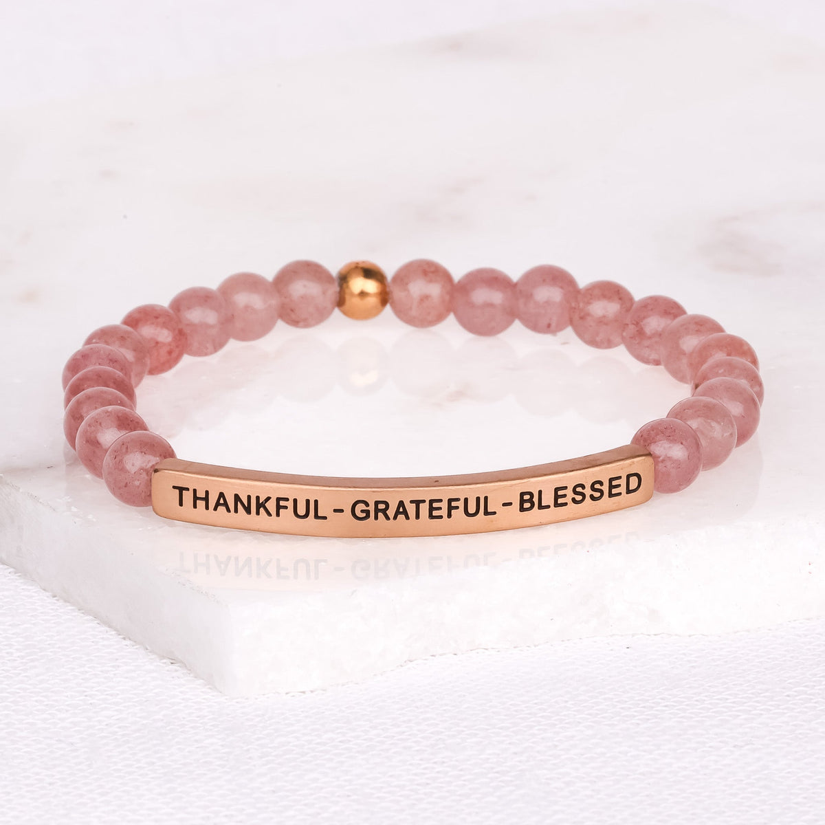  inspirational beaded bracelet with engraved message and natural gemstone beads