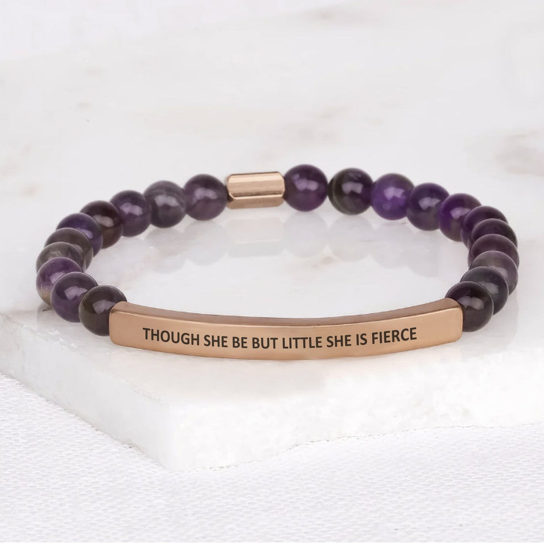 purple beaded engraved bracelet