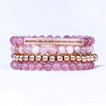 BEAUTIFUL GIRL 4 BRACELET GIFT SET - PINK QUARTZ - Inspiration Co.