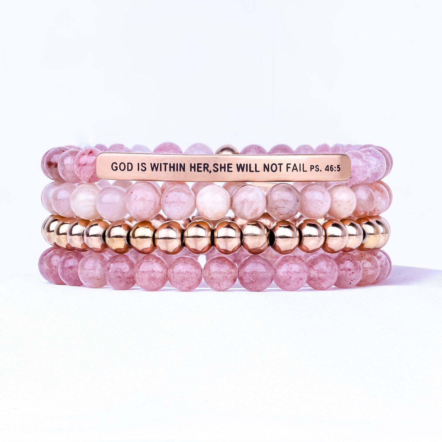 GOD IS WITHIN HER 4 BRACELET GIFT SET - PINK QUARTZ - Inspiration Co.