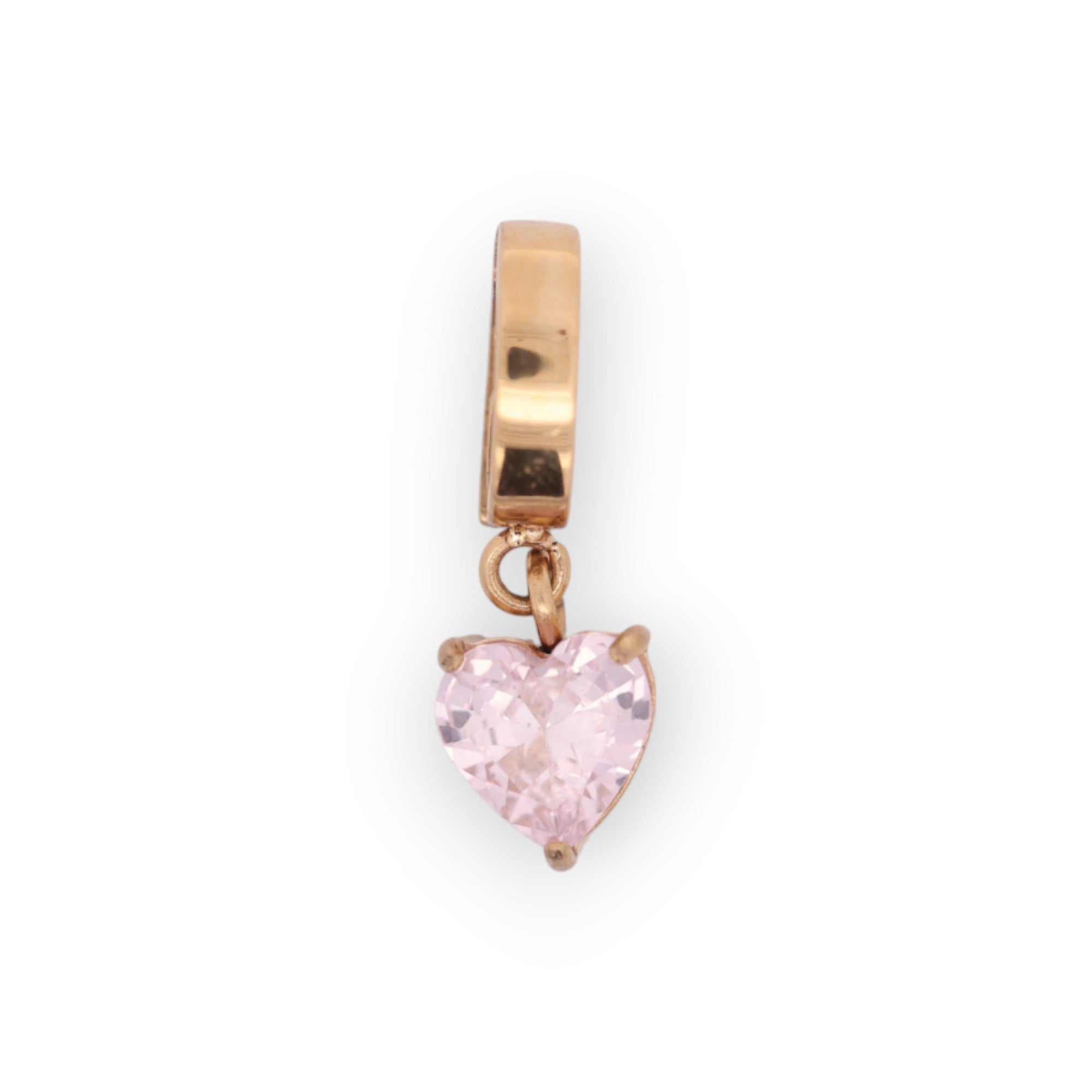 HEART BIRTHSTONE CHARM - PINK QUARTZ (OCT)