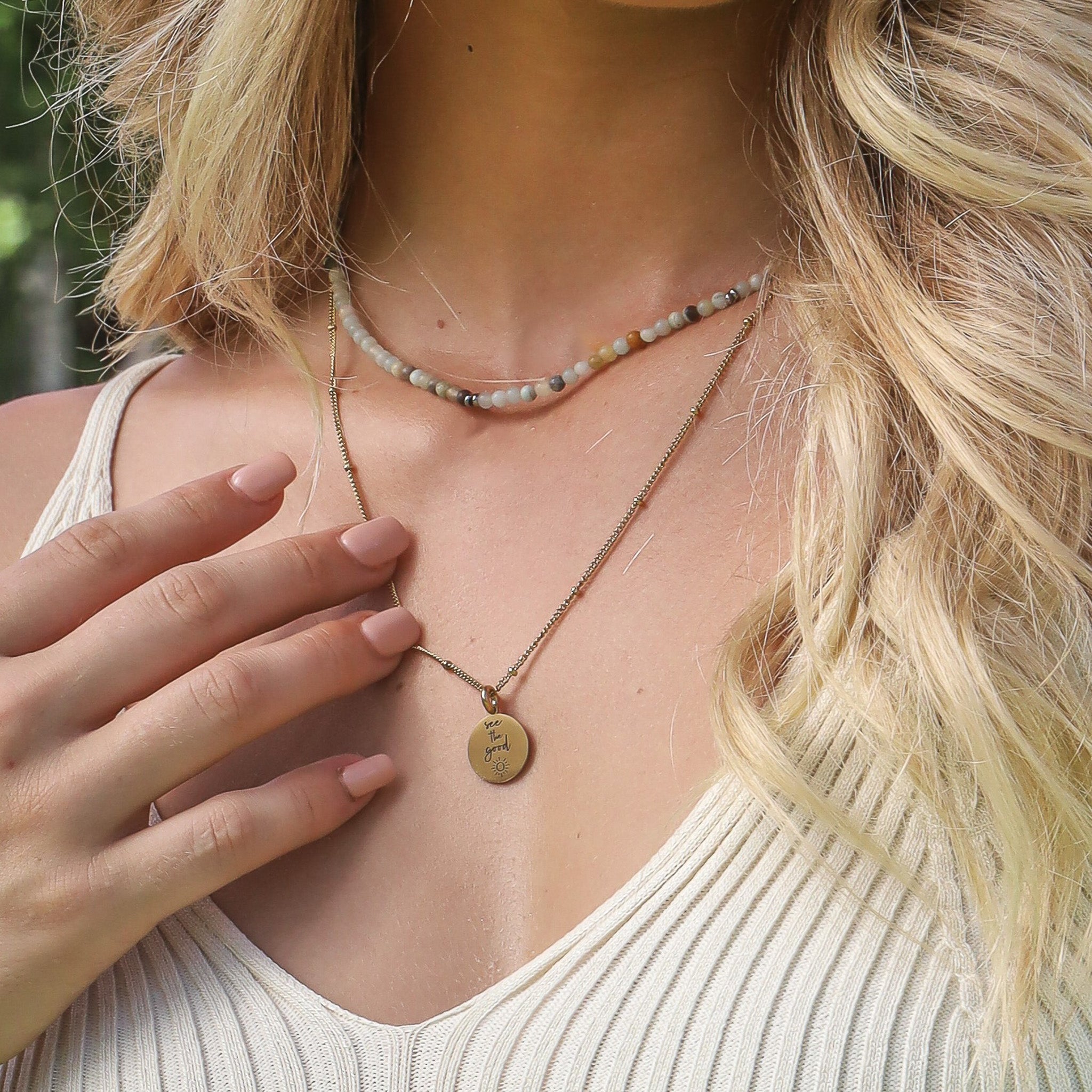 MICRO GEMSTONE NECKLACE - AMAZONITE - Inspiration Co.