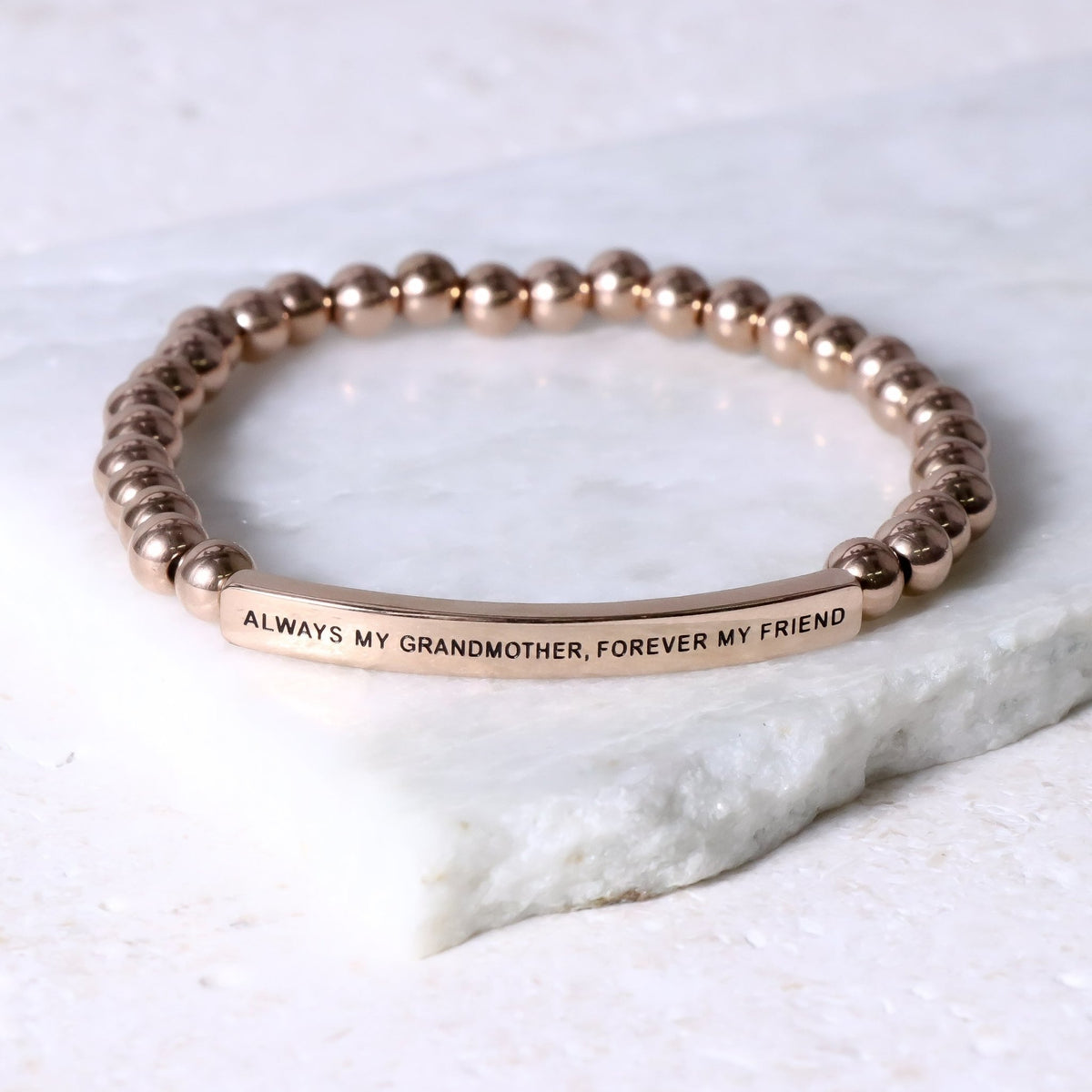 Engraved rose gold message bracelet