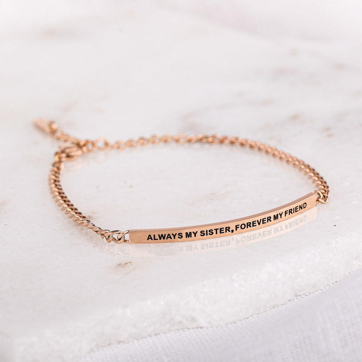 rose gold engraved chain bracelet