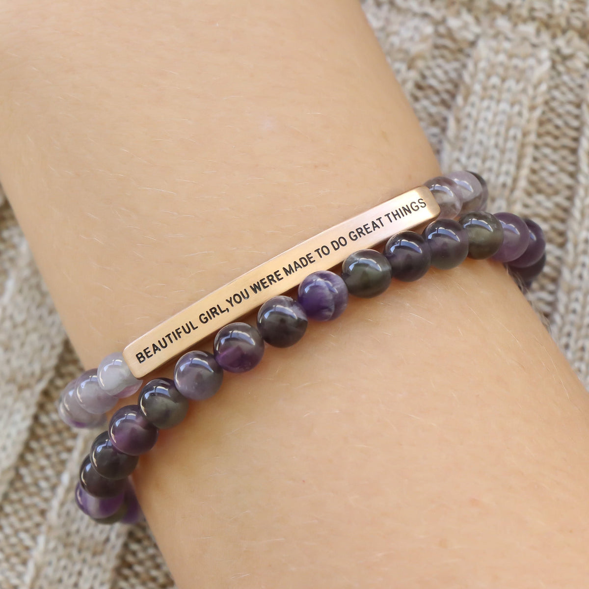 Gemstone engraved bracelet