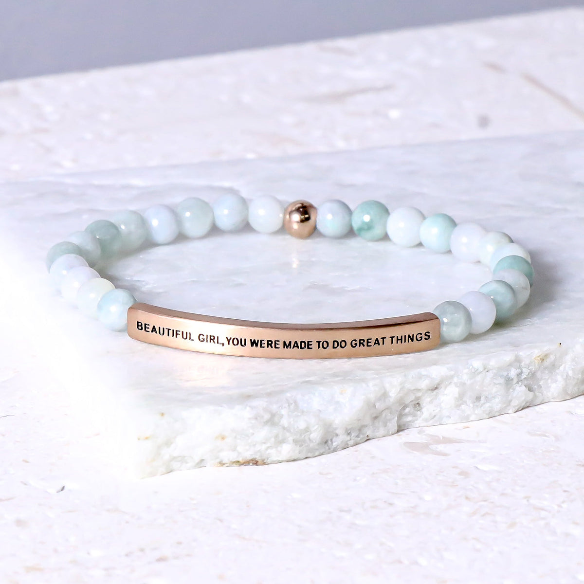 Jade beaded engraved bracelet