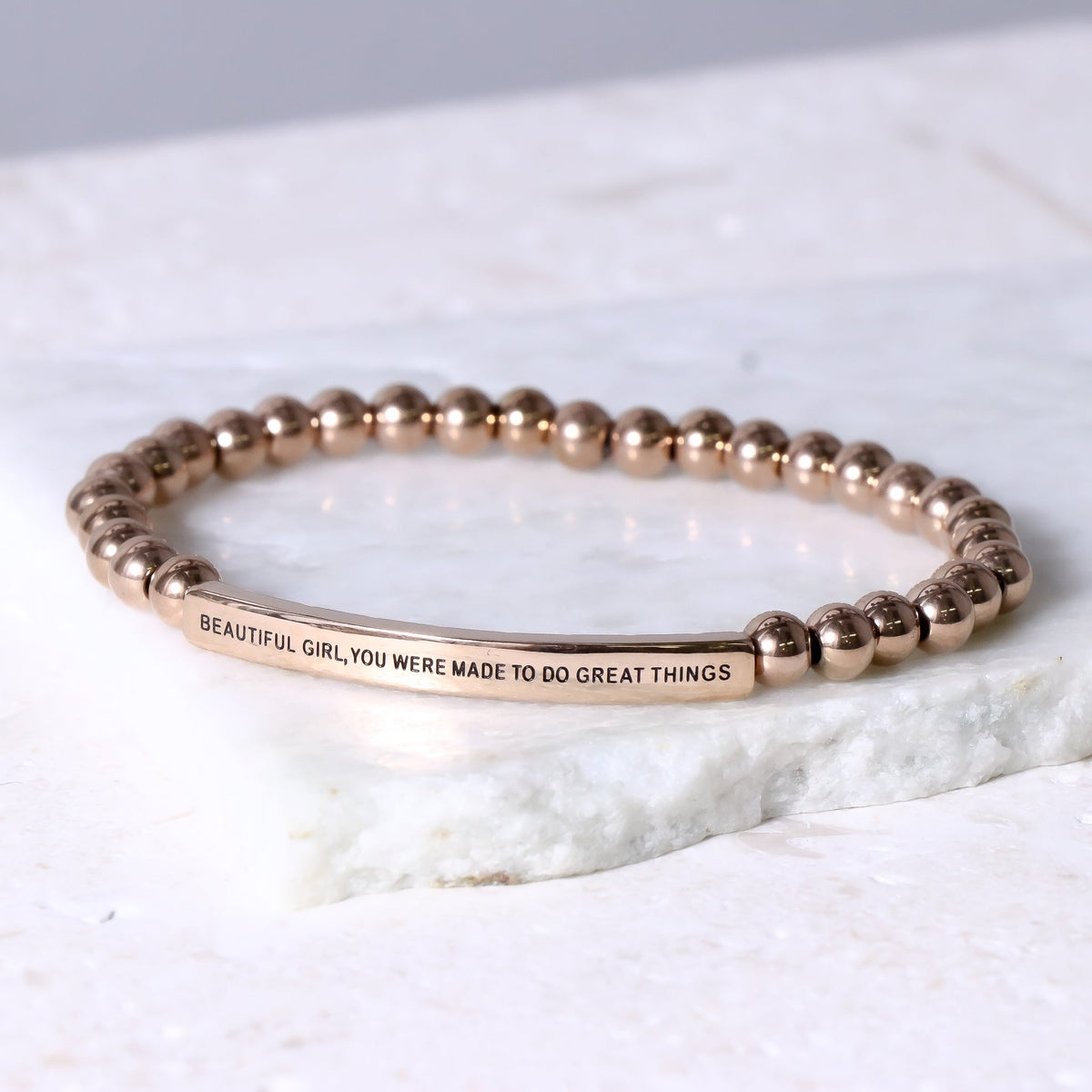 Rose gold beaded message bracelet