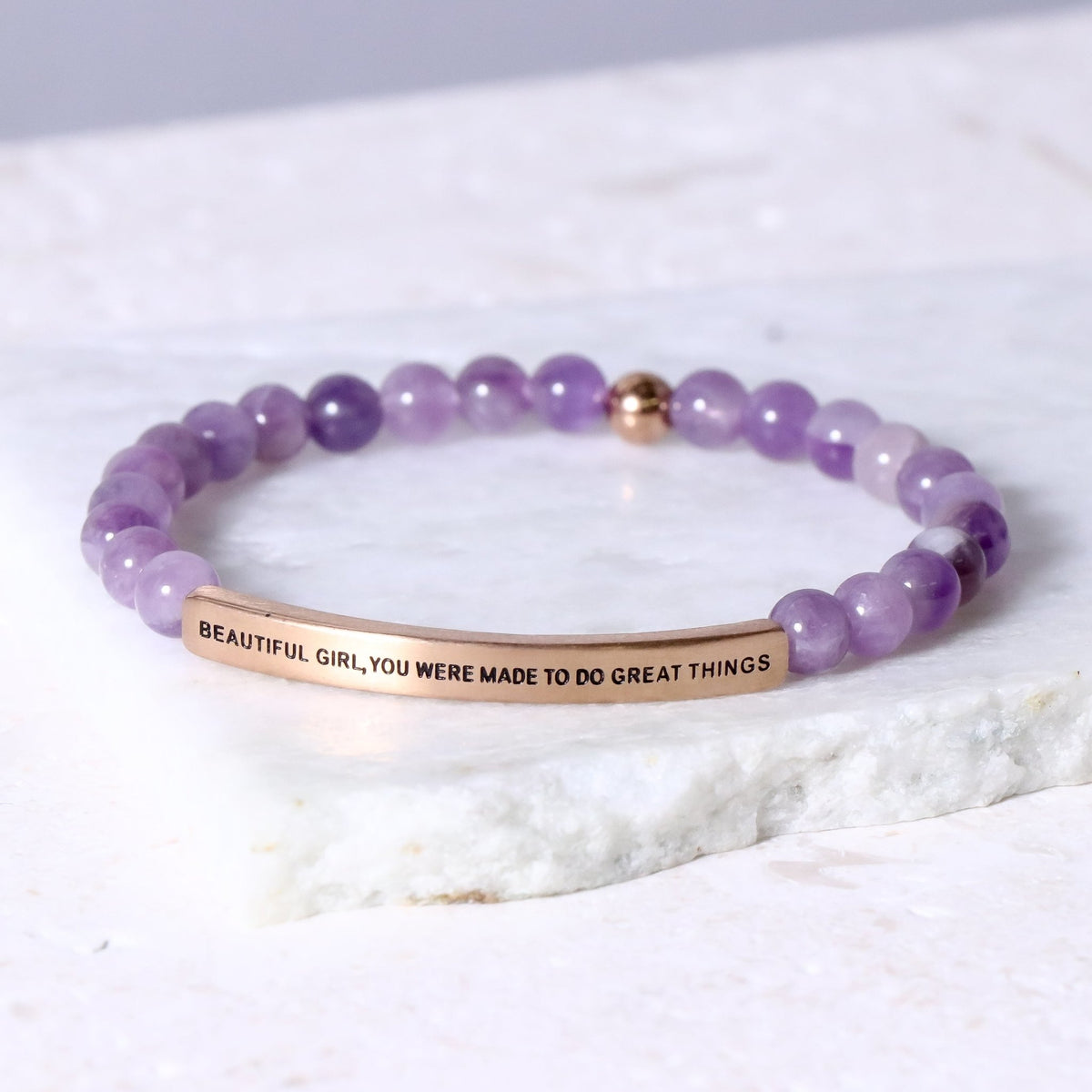 Amethyst beaded inspirational bracelet