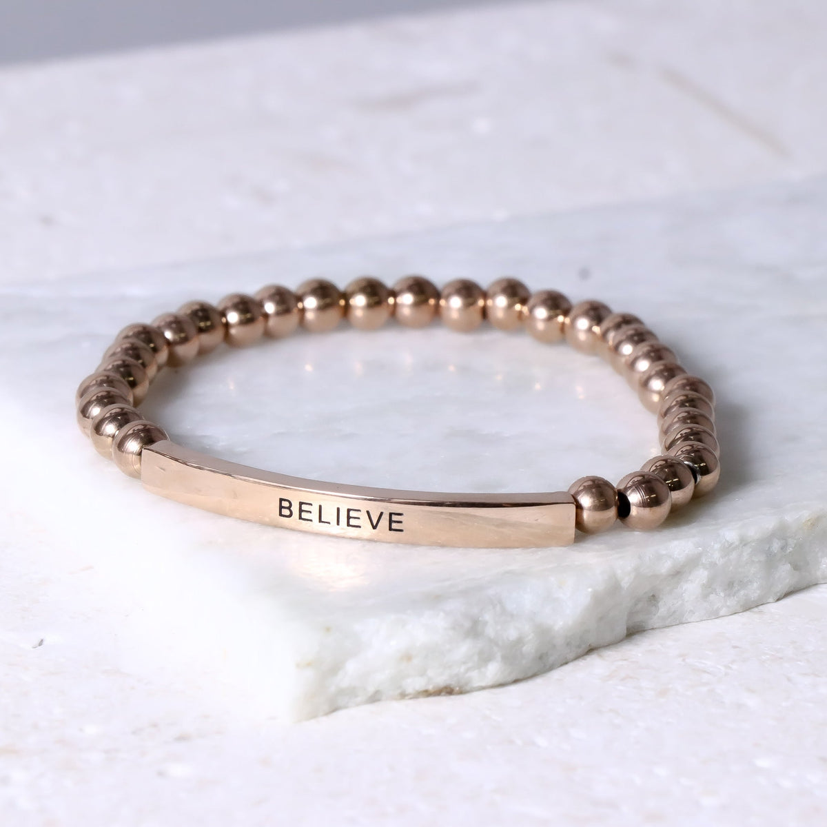 Rose gold beaded bracelet for motivation