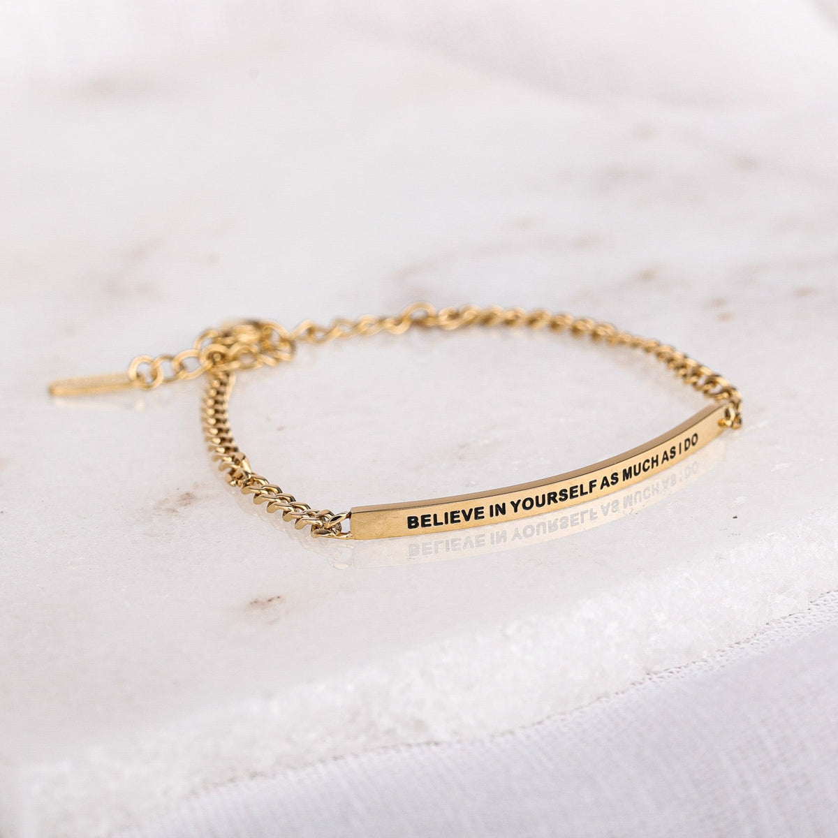 gold inspirational engraved chain bracelet
