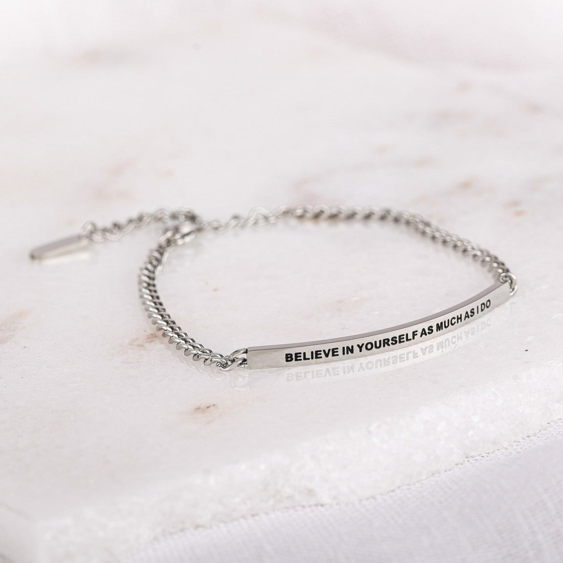 Silver engraved inspirational bracelet
