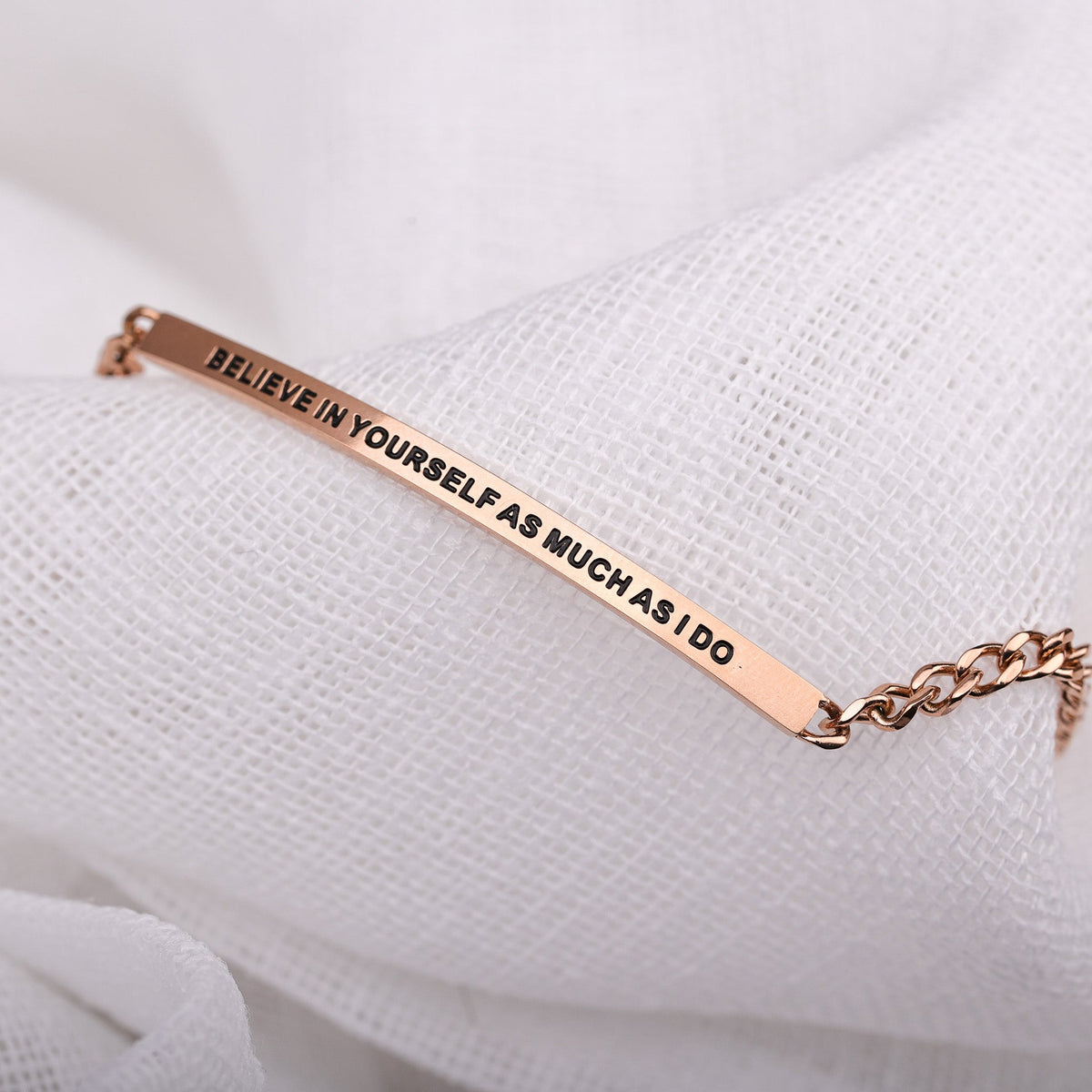 rose gold engraved inspirational bracelet with adjustable chain