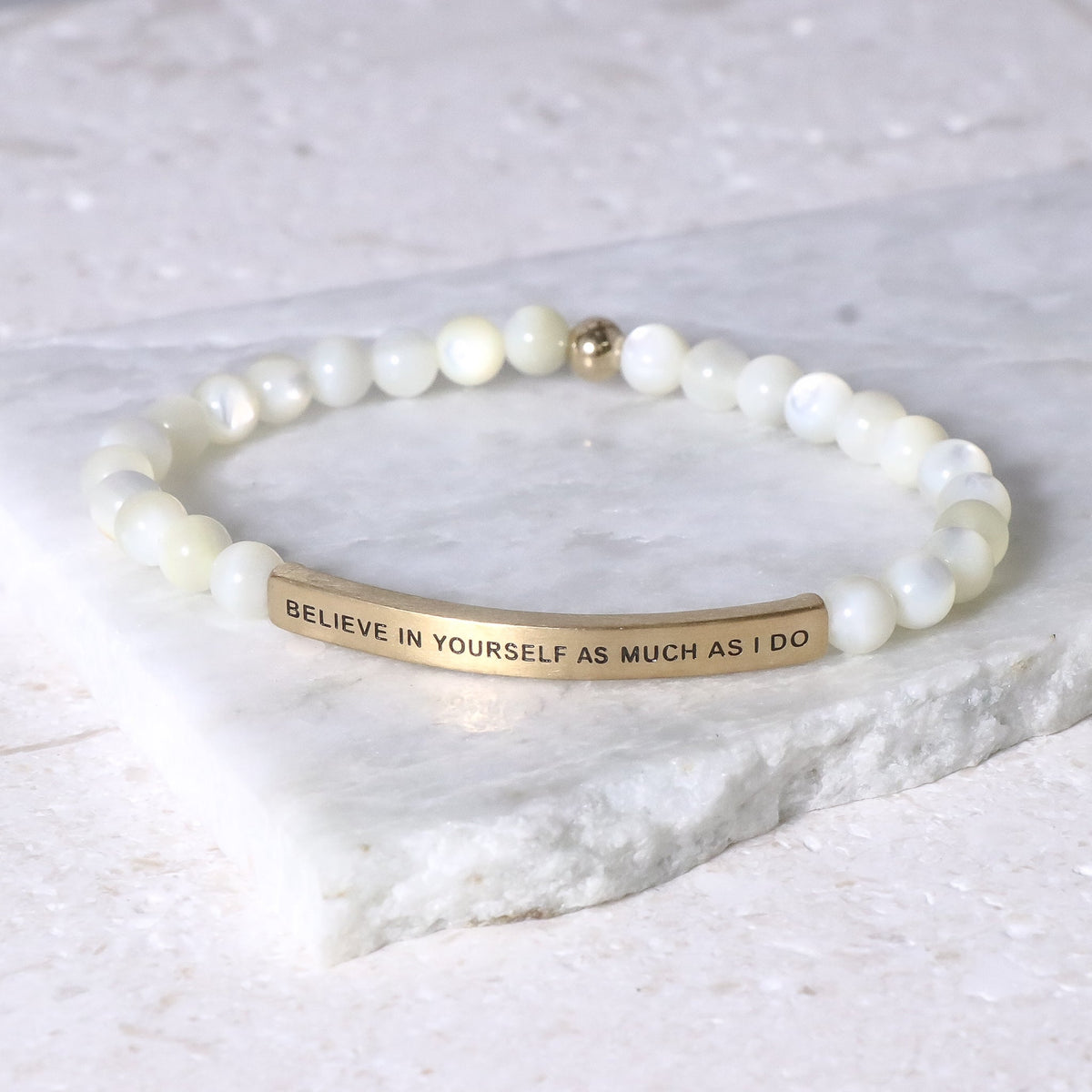 Pearl engraved beaded bracelet