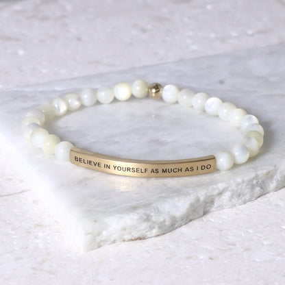 Pearl engraved beaded bracelet