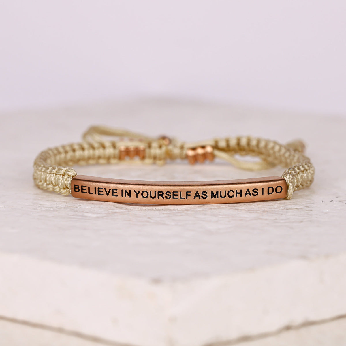 tan rope bracelet with engraving