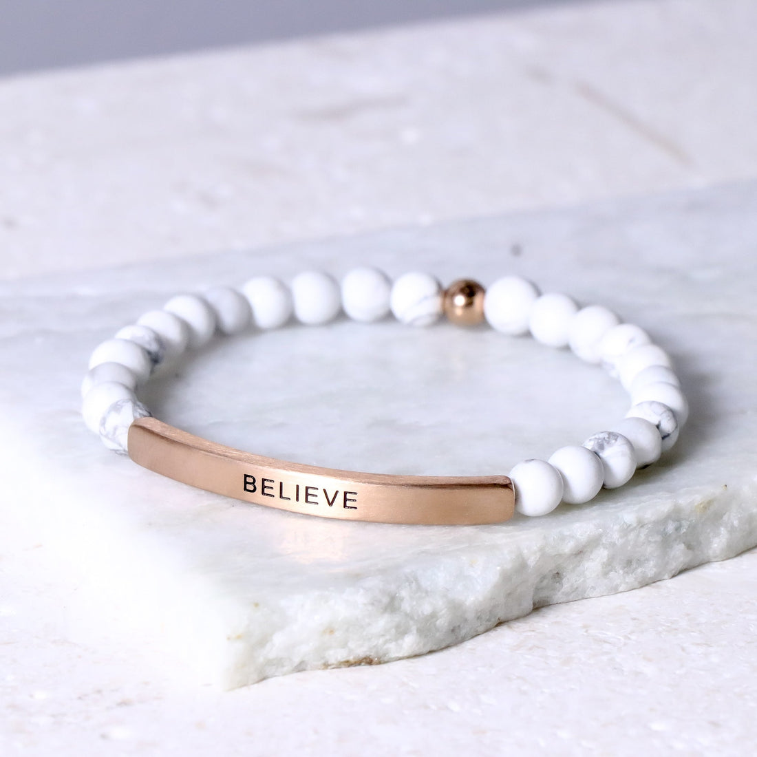 Engraved beaded marble bracelet