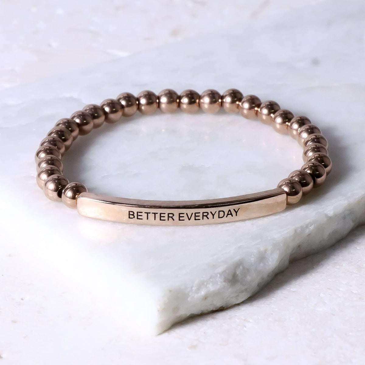 Rose gold beaded engraved bracelet