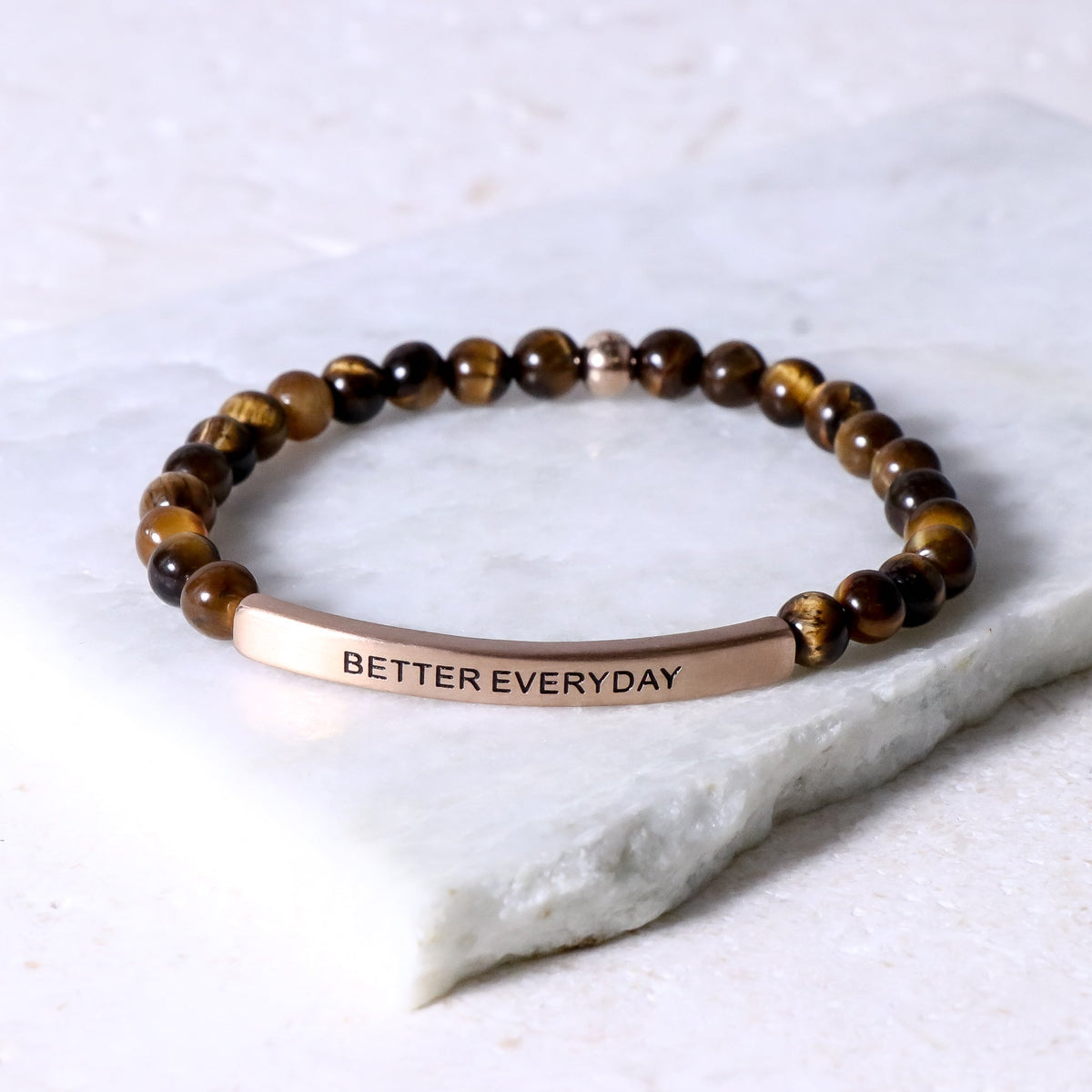 Beaded tiger eye engraved bracelet 