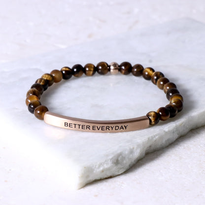 Beaded tiger eye engraved bracelet 
