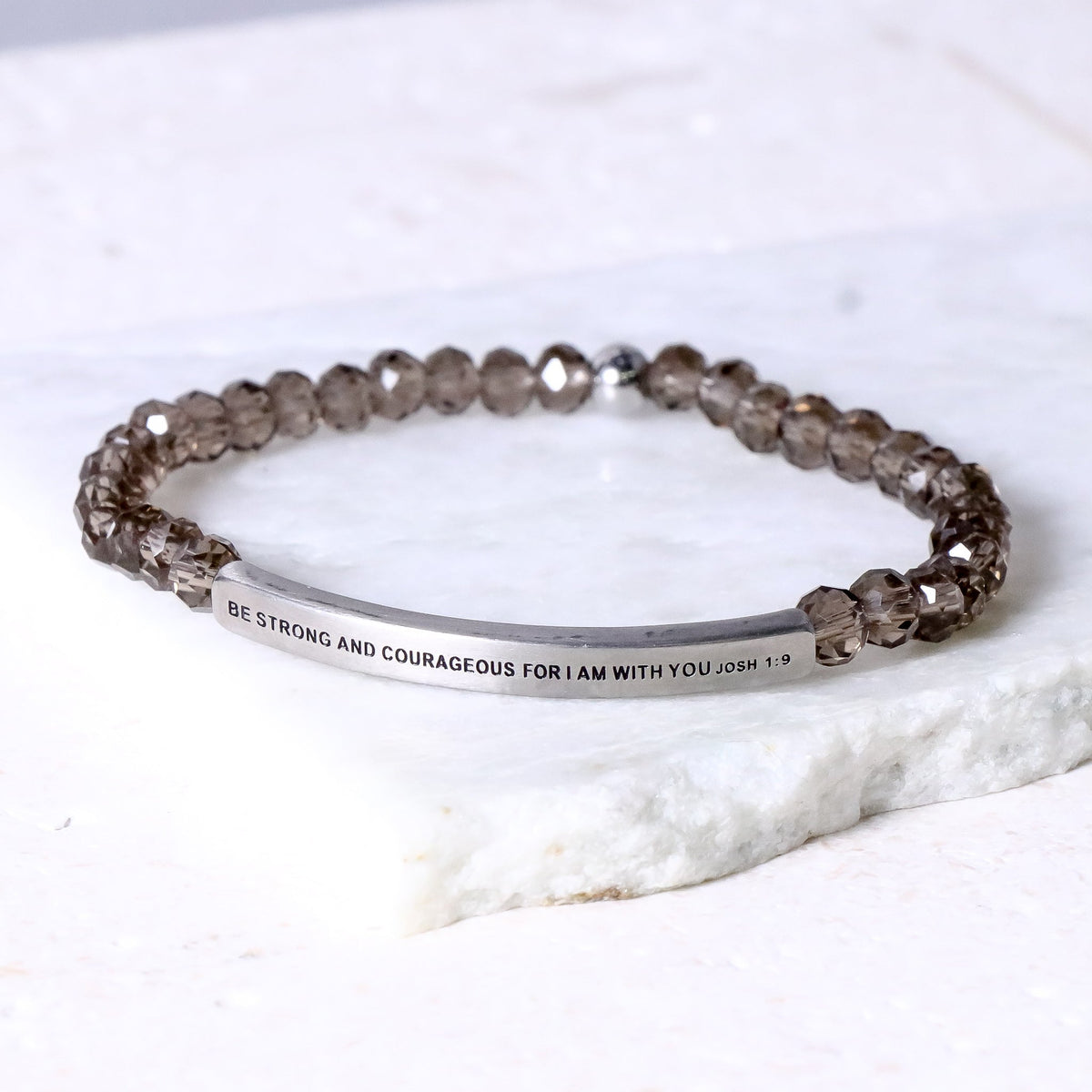 BE STRONG AND COURAGEOUS FOR I AM WITH YOU JOSHUA 1:9 engraved crystal bracelet