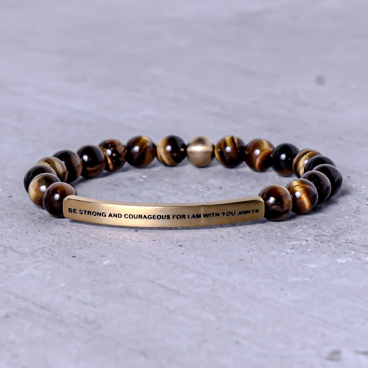 Tiger eye beaded engraved bracelet for men