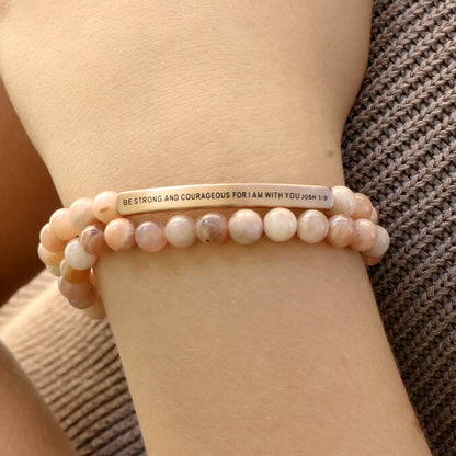 Gemstone beaded engraved bracelet