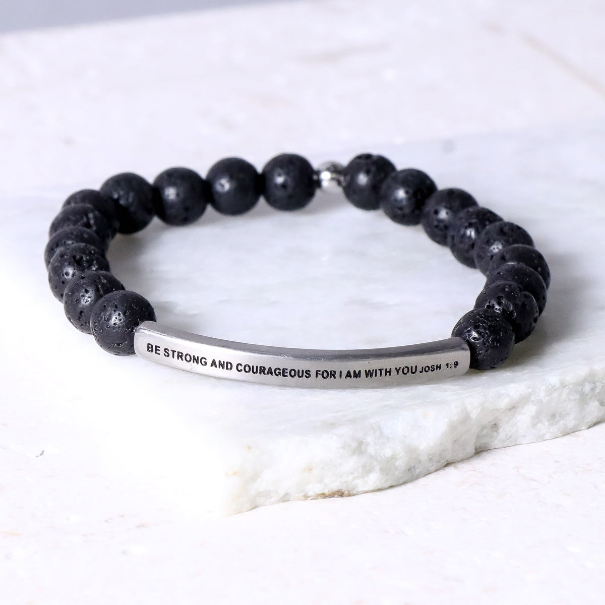 Lava stone beaded engraved bracelet