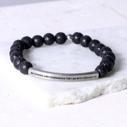 Lava stone beaded engraved bracelet