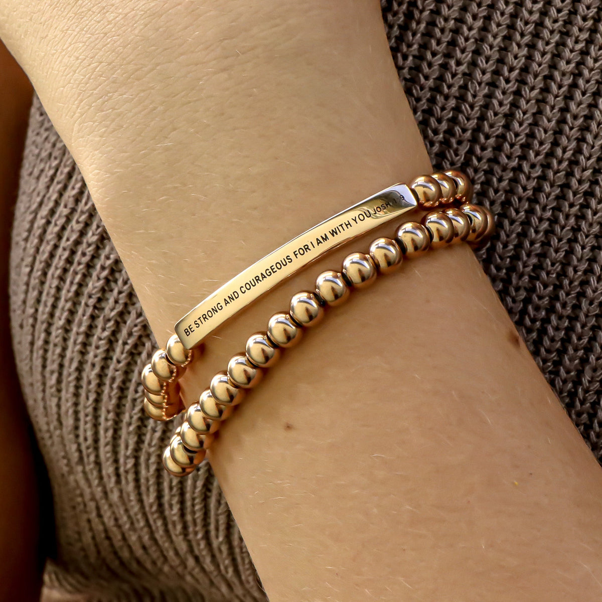Beaded rose gold engraved bracelet