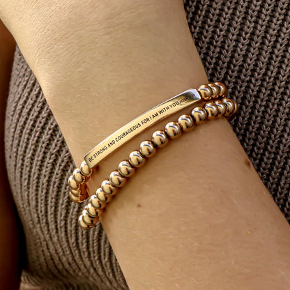 Beaded rose gold engraved bracelet