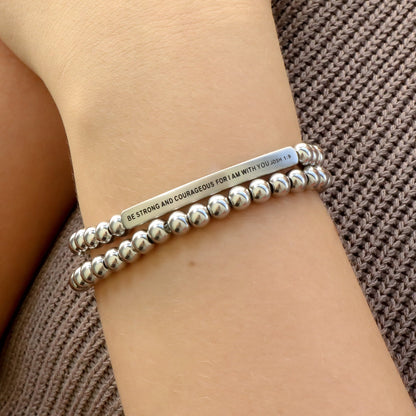 Engraved silver beaded inspirational bracelet