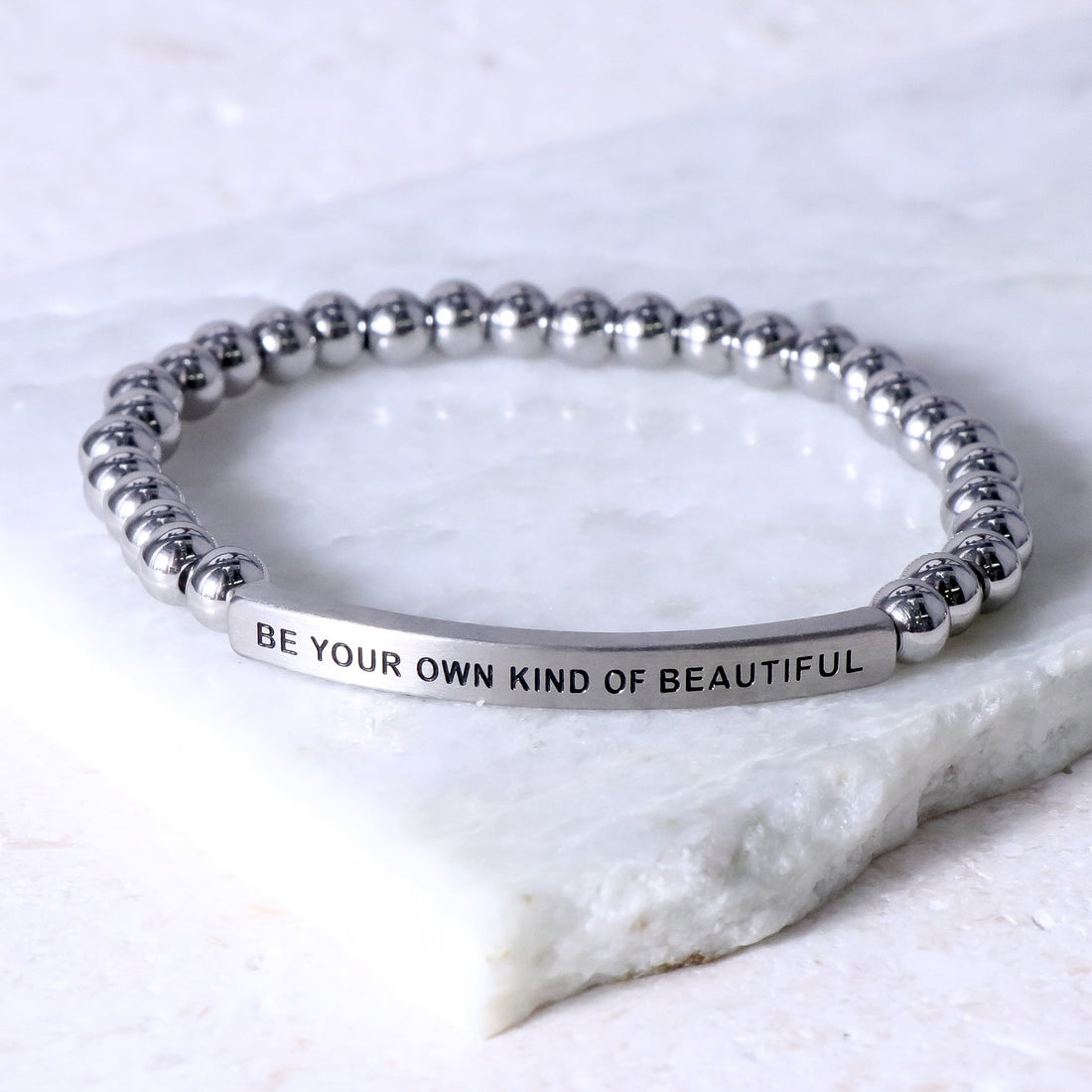 Silver motivational beaded bracelet
