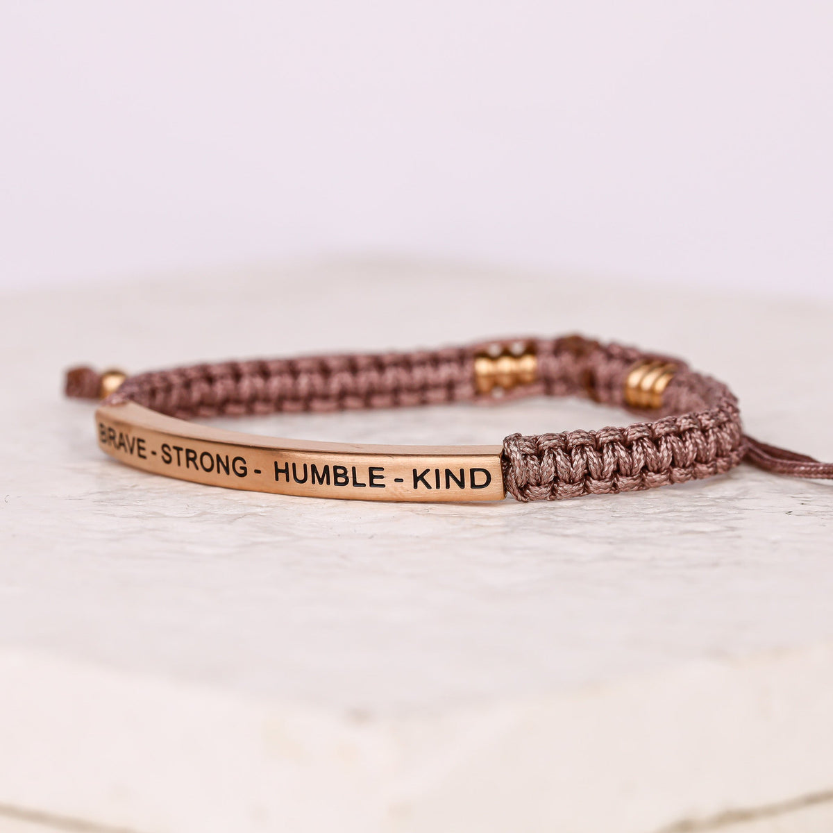 BRAVE - STRONG - HUMBLE - KIND ROPE BRACELET - engraved message bracelet
