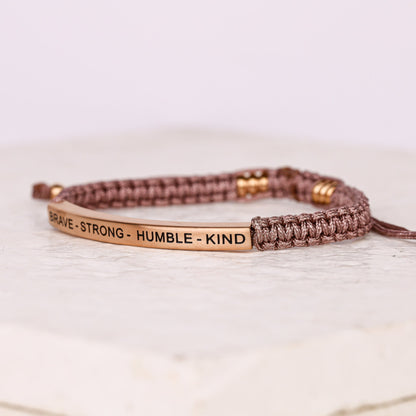BRAVE - STRONG - HUMBLE - KIND ROPE BRACELET - engraved message bracelet
