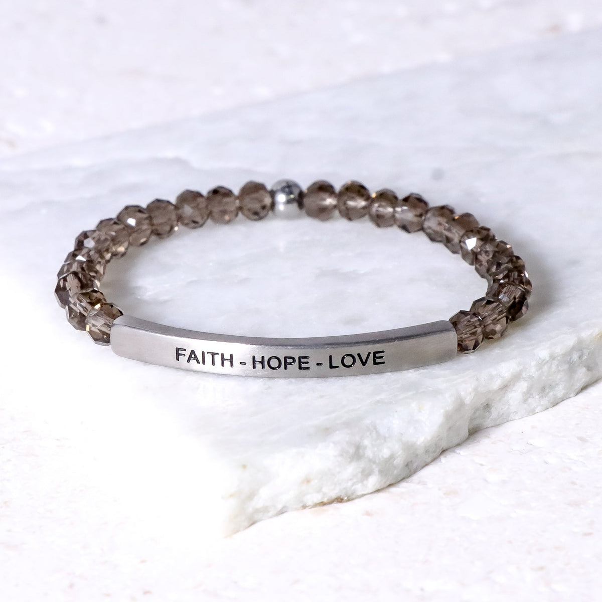 Crystal bracelet with engraved message