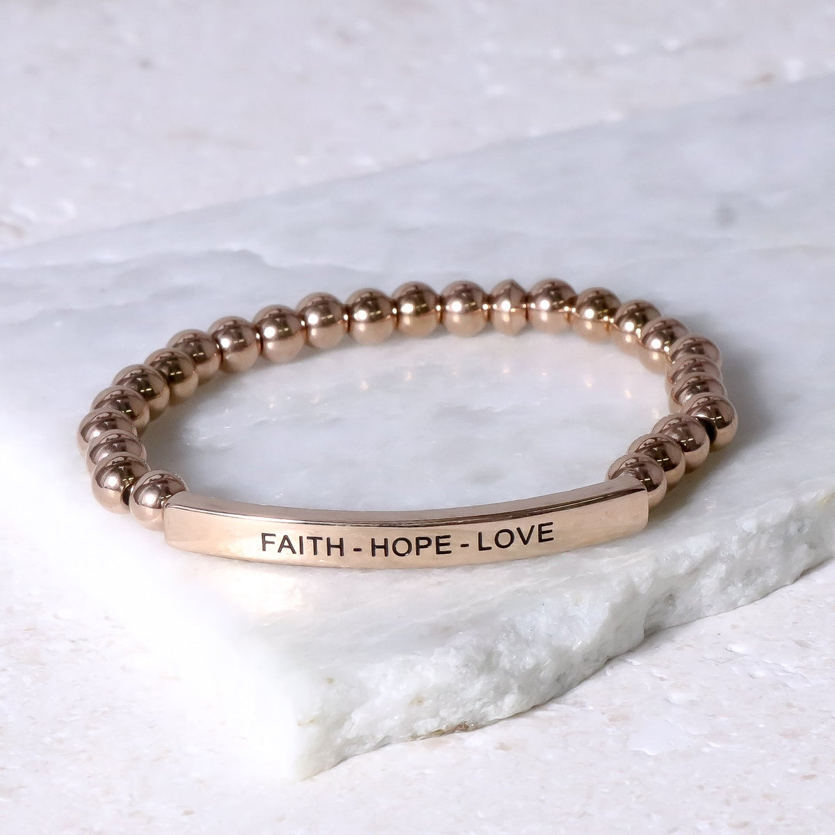 Rose gold beaded bracelet made in USA