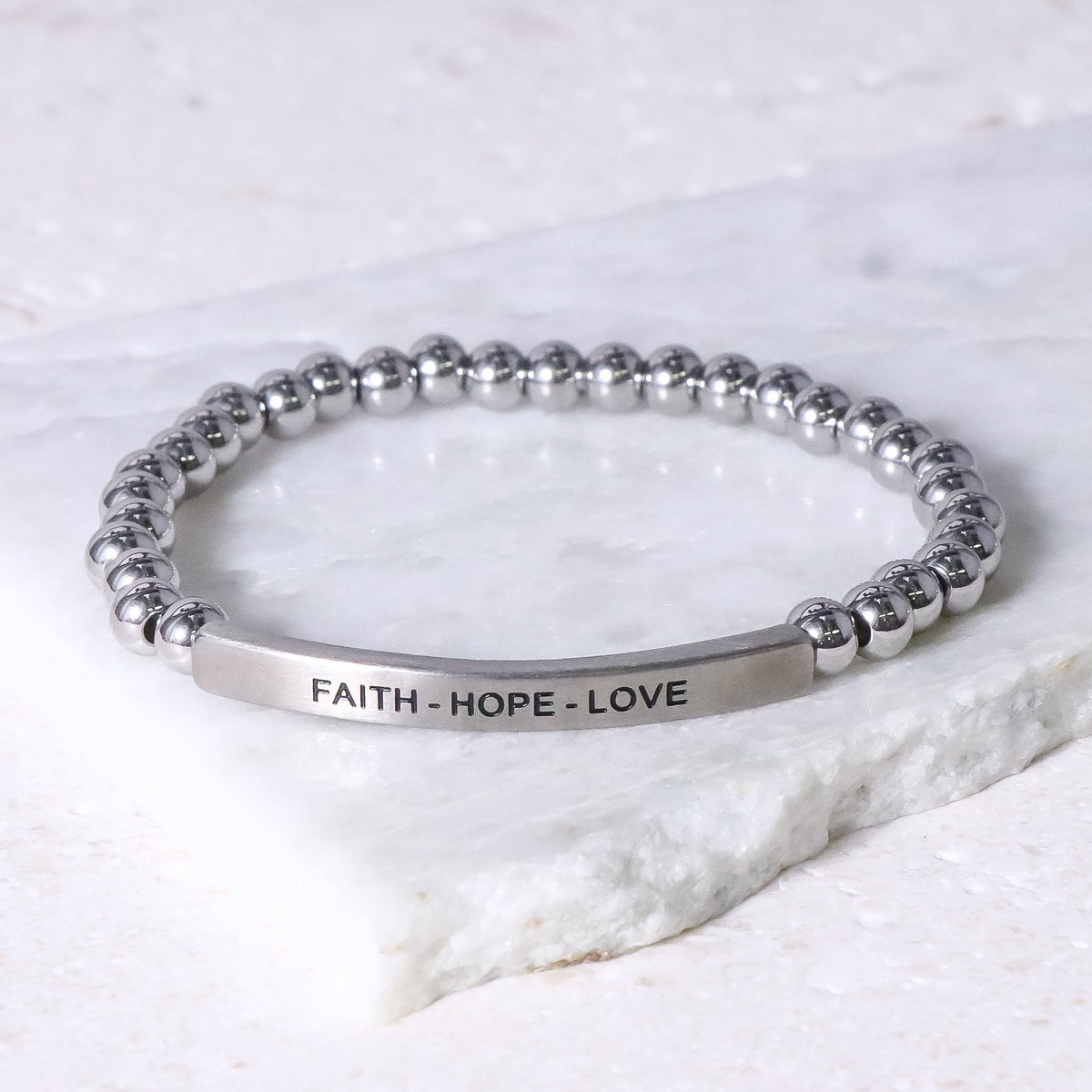 Silver beaded bracelet made in USA