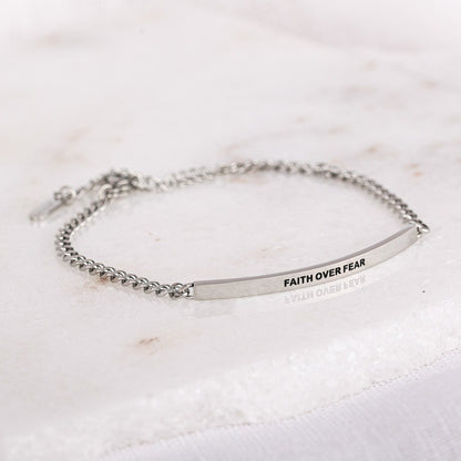 silver chain bracelet with engraved message