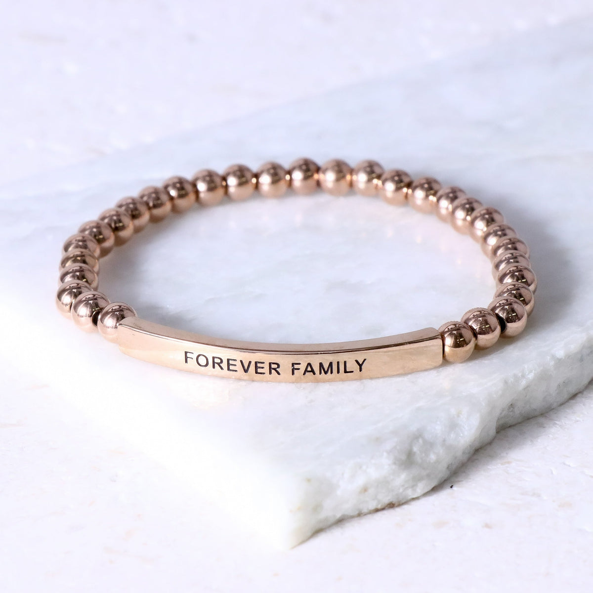 Rose gold engraved meaningful bracelet