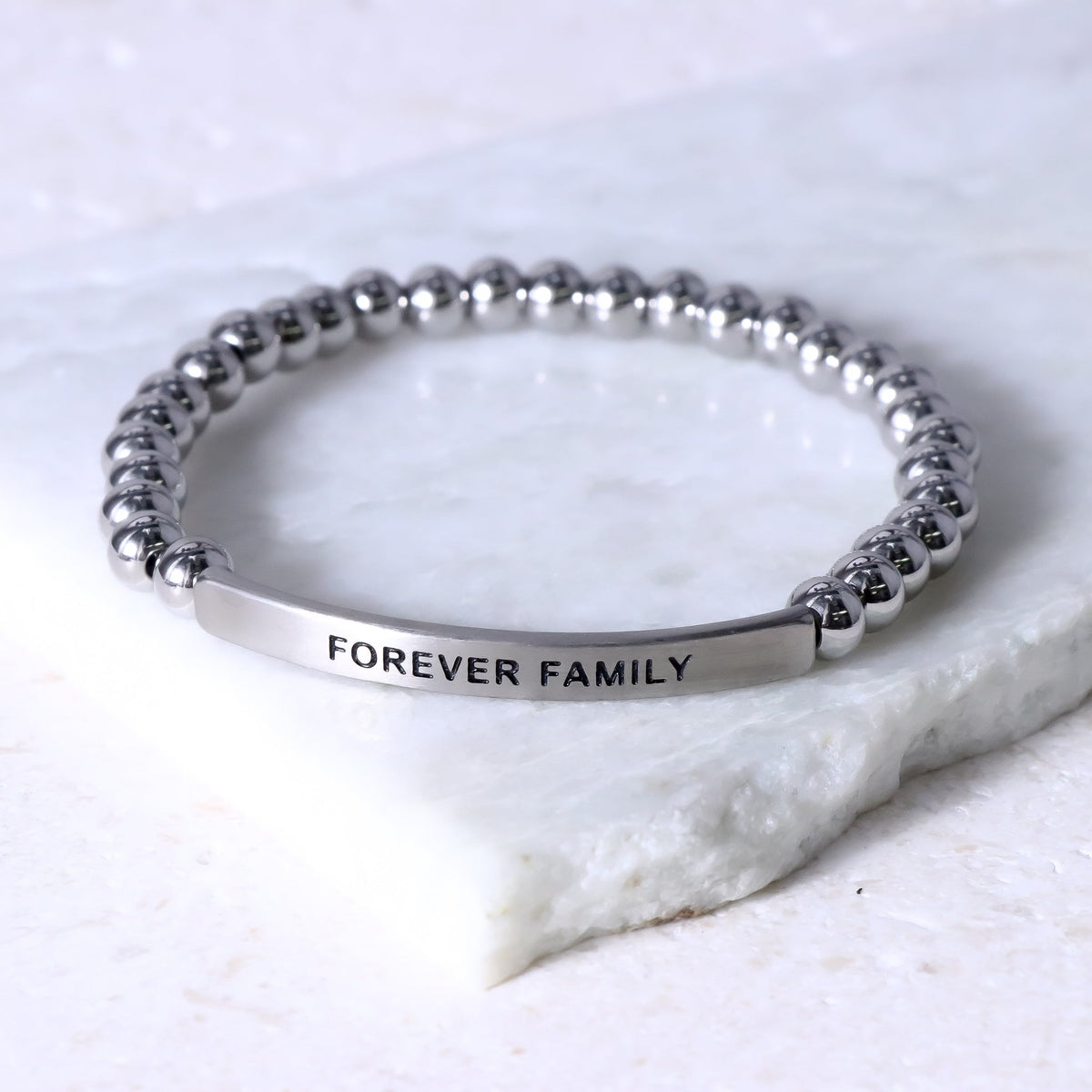 silver beaded engraved bracelet