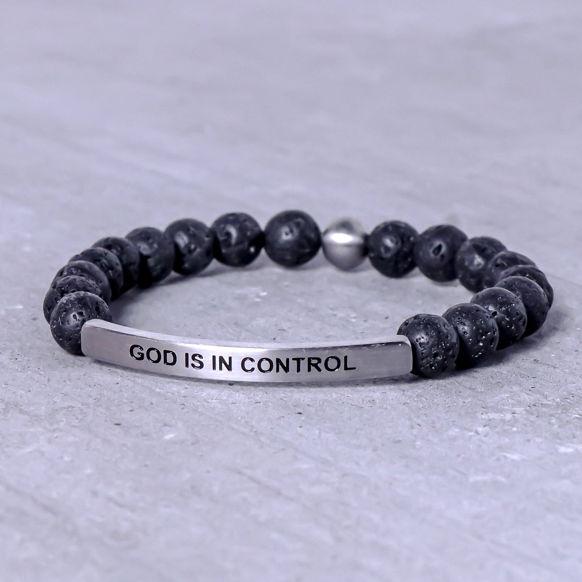 Lava stone engraved inspirational bracelet for men