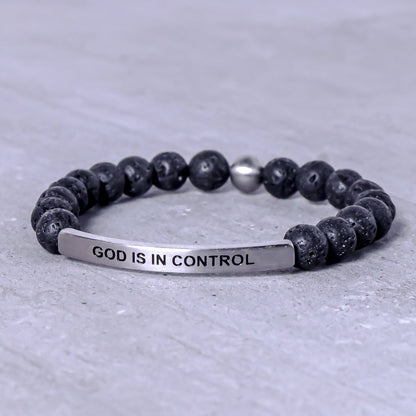 Lava stone engraved inspirational bracelet for men