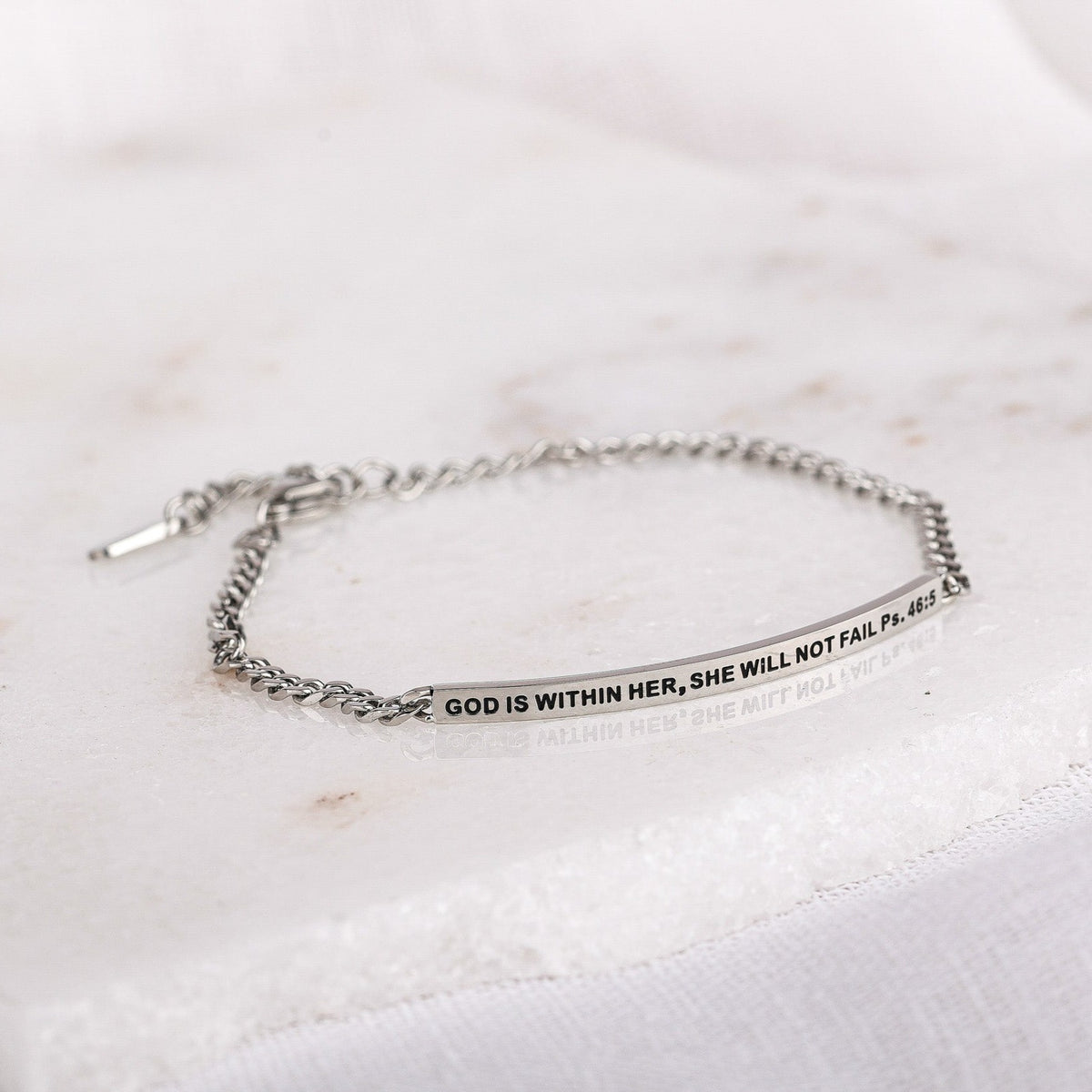 engraved silver chain religious bracelet
